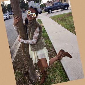 Doe deer antlers and gap faux fur vest costume